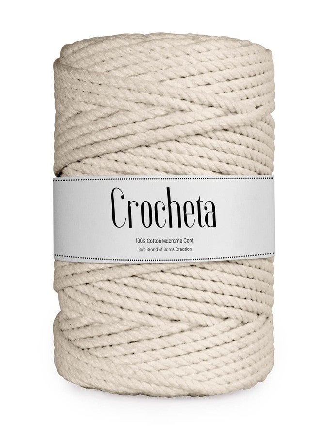 CROCHETA خيط كروشيتا ثلاثي الطبقات ملتوي من القطن المكرمية، خيط تغليف لمشاريع المكرمية اليدوية وغيرها (4 مم 100 متر، أبيض مائل للبيج) - Image 1